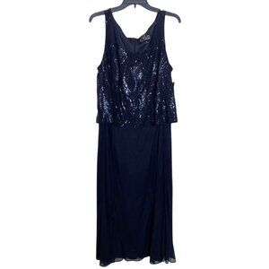 Alex Evening Dress Womens‎ Size 16W Blue Sleeveless Sequins Chiffon
